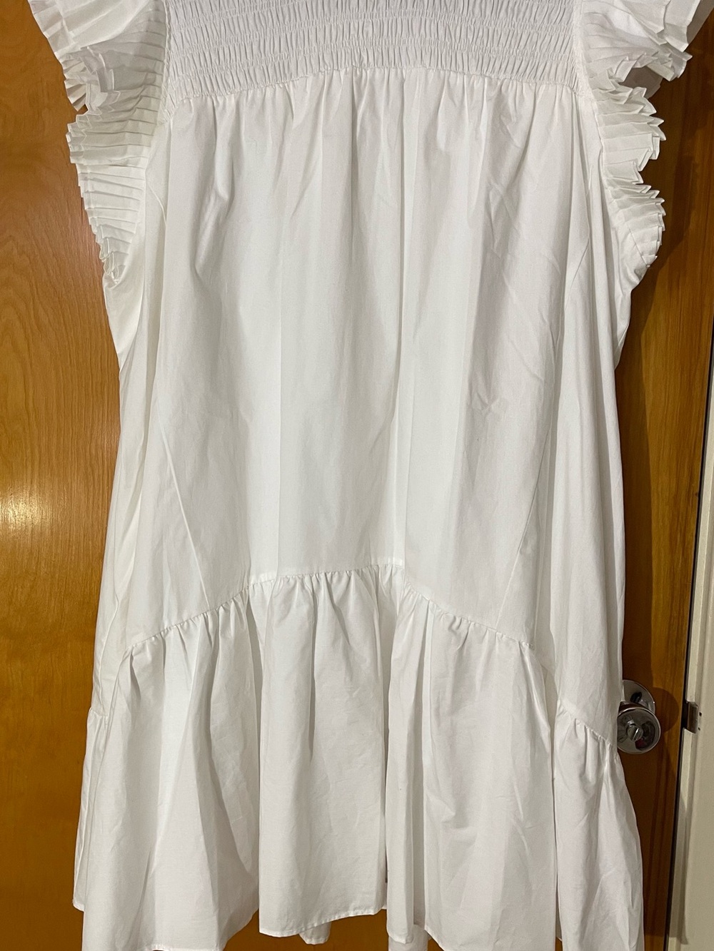 Sugarlips White Smocked Yoke Ruffle Sleeve Dress